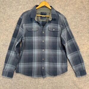 Prana Flannel Button Shirt Mens XL Extra Large Blue Plaid Lybek Cotton Outdoors